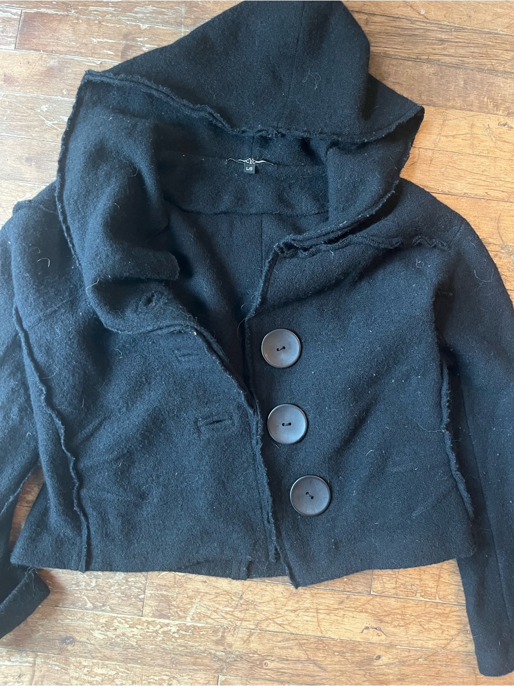 Black Button-Front Wool Blend Jacket 100% wool